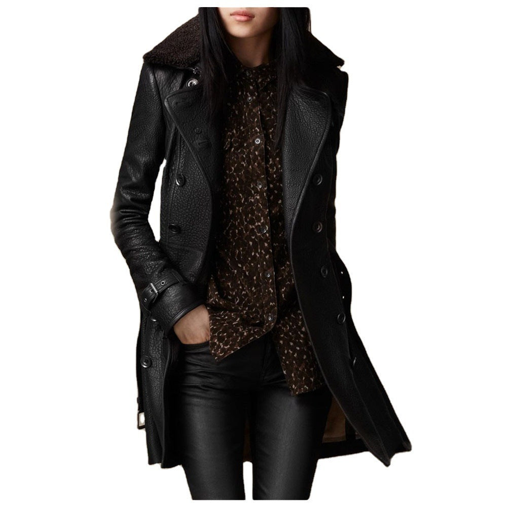 Veste croisée en similicuir slim européenne et américaine