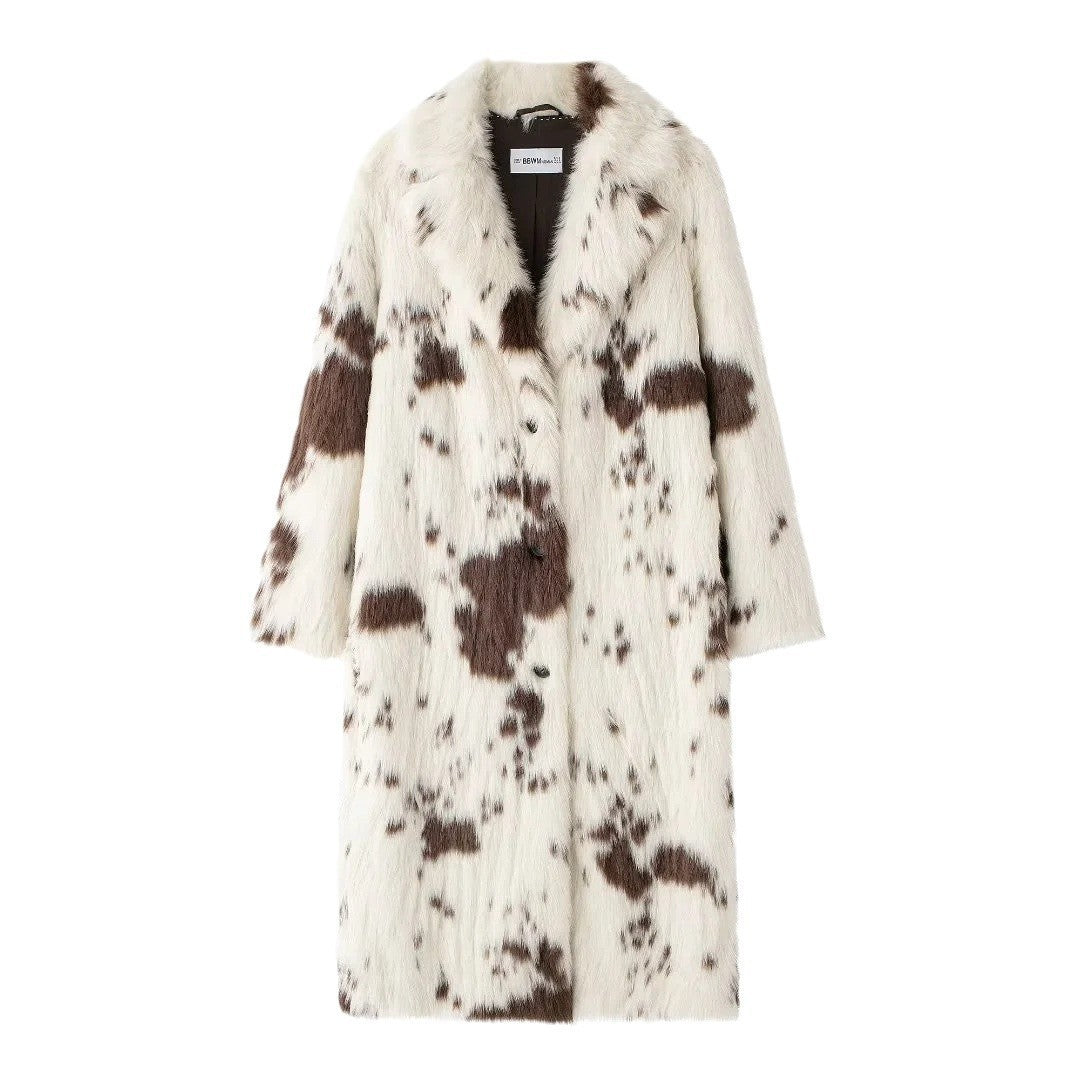 Manteau imitation fourrure motif animal pour femme