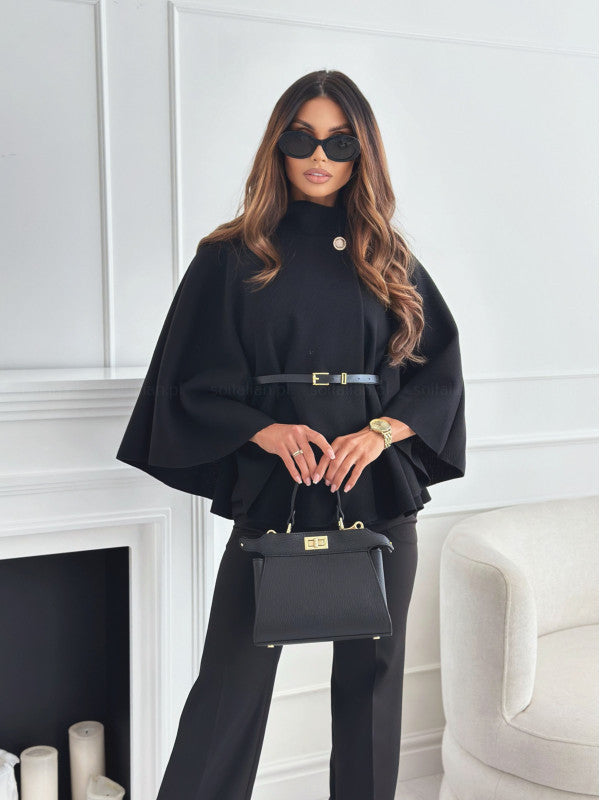 Cape Élégante en Laine avec Ceinture Ajustable