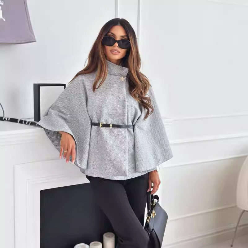 Cape Élégante en Laine avec Ceinture Ajustable