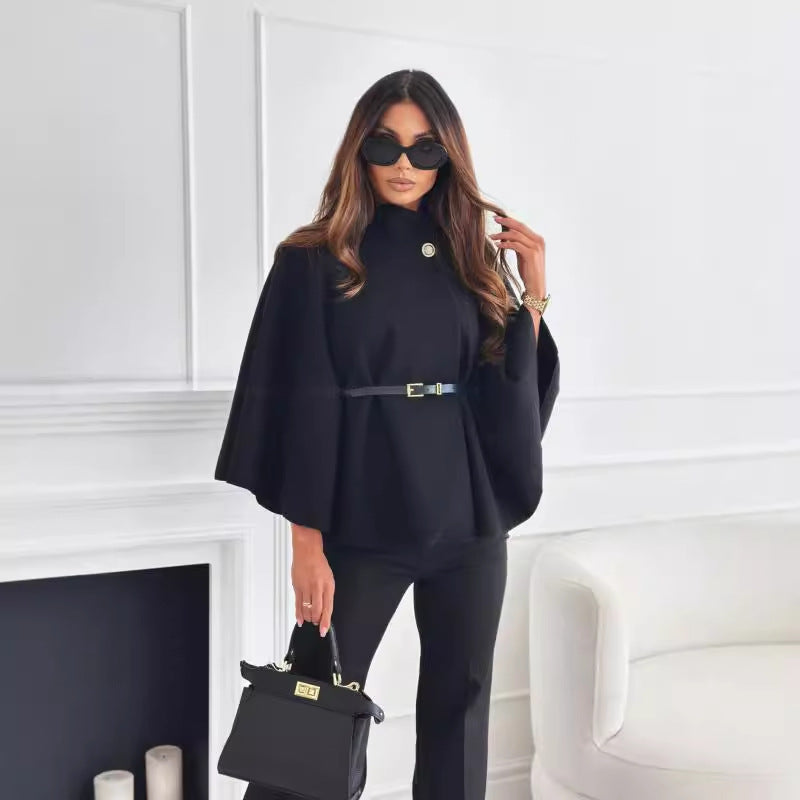 Cape Élégante en Laine avec Ceinture Ajustable