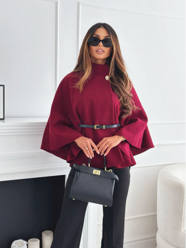 Cape Élégante en Laine avec Ceinture Ajustable