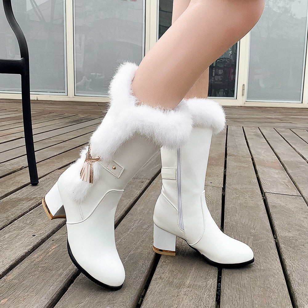 Chaussures d'hiver à talons hauts gros talons