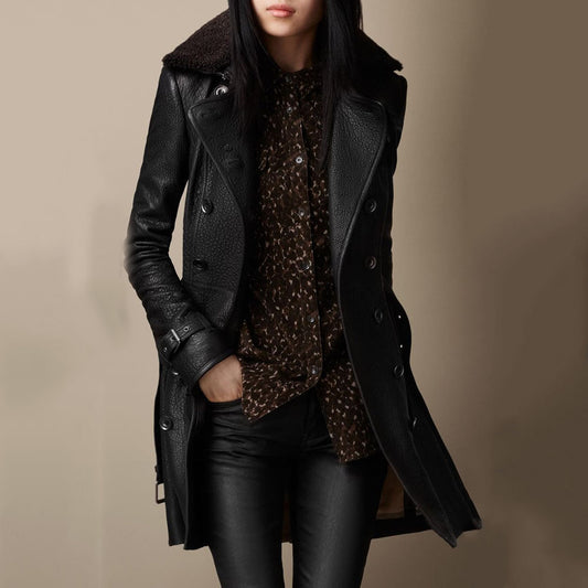 Veste croisée en similicuir slim européenne et américaine